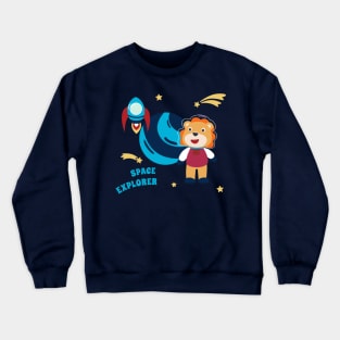 Space lion or astronaut in a space suit with cartoon style Crewneck Sweatshirt